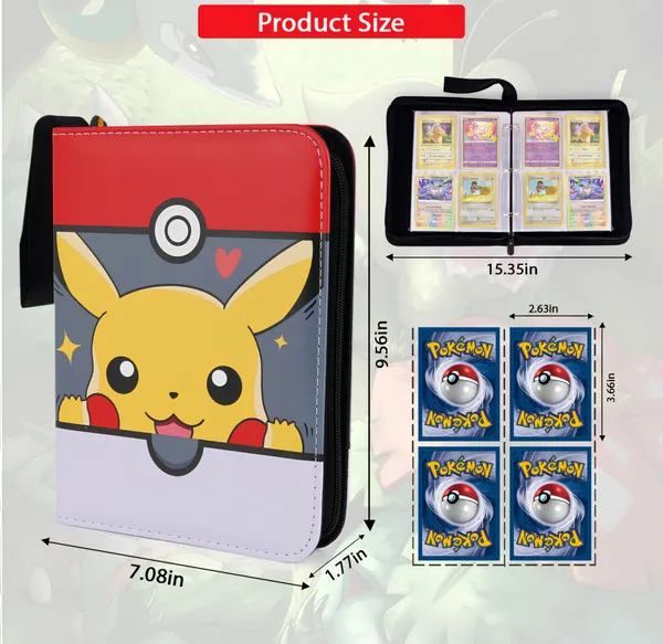 RANDEN_Card_Binder_for_Game_Cards,_400_Pocket_Zipper_Album_with_50_Removable_Sleeves,_Premium_Waterproof_PU_Case_Card_Holder_–_Pokémon_Binder