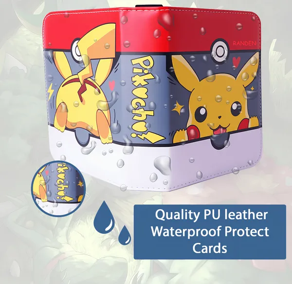 RANDEN_Card_Binder_for_Game_Cards,_400_Pocket_Zipper_Album_with_50_Removable_Sleeves,_Premium_Waterproof_PU_Case_Card_Holder_–_Pokémon_Binder