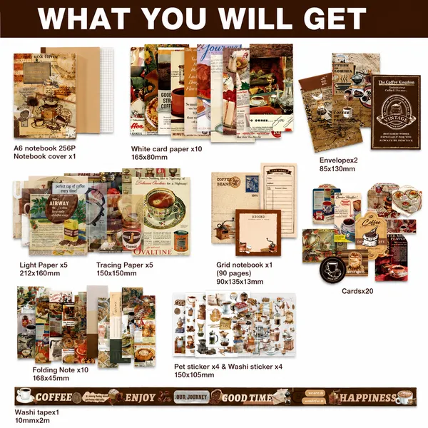 RANDEN_Coffee_Bazar_Journaling_Kit,_346PCS_Vintage_Scrapbook_&_Stationery_Set_with_Aesthetic_Stickers,_Ephemera_Pack_and_Journal_Supplies_for_Bullet_Journals,_Planners,_Albums_&_Creative_Crafts__(COFFEE_BAZAR)