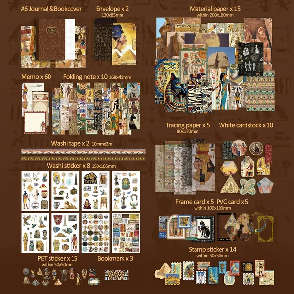 RANDEN_Egypt_Journaling_Kit,_346PCS_Vintage_Scrapbook_&_Stationery_Set_with_Aesthetic_Stickers,_Ephemera_Pack_and_Journal_Supplies_for_Bullet_Journals,_Planners,_Albums_&_Creative_Crafts_(EGYPT)