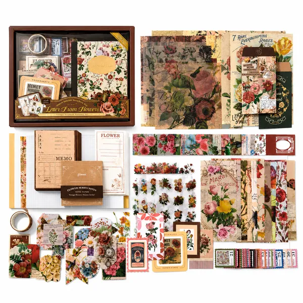 RANDEN_Flower_Journaling_Kit,_346PCS_Vintage_Scrapbook_&_Stationery_Set_with_Aesthetic_Stickers,_Ephemera_Pack_and_Journal_Supplies_for_Bullet_Journals,_Planners,_Albums_&_Creative_Crafts_(FLOWER)