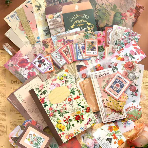 RANDEN_Flower_Journaling_Kit,_346PCS_Vintage_Scrapbook_&_Stationery_Set_with_Aesthetic_Stickers,_Ephemera_Pack_and_Journal_Supplies_for_Bullet_Journals,_Planners,_Albums_&_Creative_Crafts_(FLOWER)