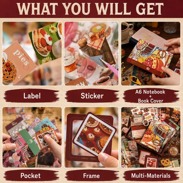 RANDEN_Kitcake_Journaling_Kit,_346PCS_Vintage_Scrapbook_&_Stationery_Set_with_Aesthetic_Stickers,_Ephemera_Pack_and_Journal_Supplies_for_Bullet_Journals,_Planners,_Albums_&_Creative_Crafts_(Food_Diary)