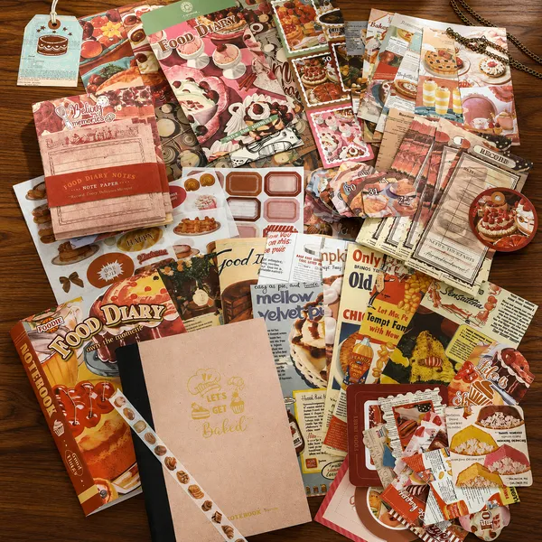 RANDEN_Kitcake_Journaling_Kit,_346PCS_Vintage_Scrapbook_&_Stationery_Set_with_Aesthetic_Stickers,_Ephemera_Pack_and_Journal_Supplies_for_Bullet_Journals,_Planners,_Albums_&_Creative_Crafts_(Food_Diary)