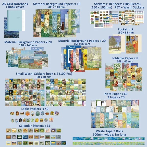 RANDEN_Oil_Painting_Journaling_Kit,_346PCS_Vintage_Scrapbook_&_Stationery_Set_with_Aesthetic_Stickers,_Ephemera_Pack_and_Journal_Supplies_for_Bullet_Journals,_Planners,_Albums_&_Creative_Crafts_(Oil_Painting)