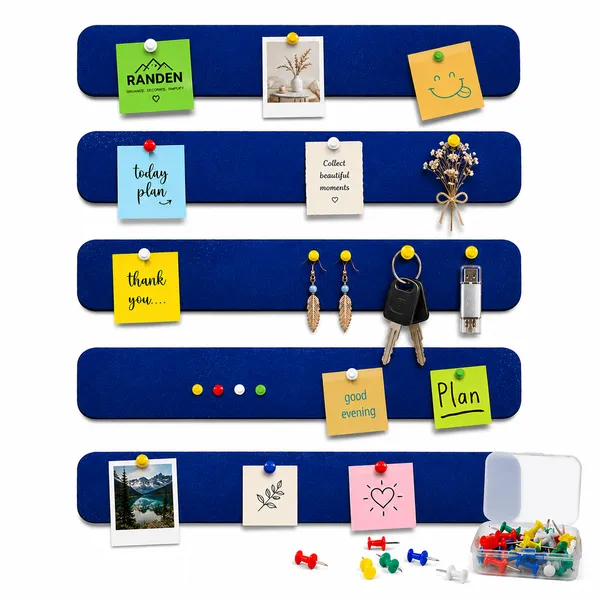 RANDEN_Self_Adhesive_Felt_Bulletin_Bar_Strip,_Multicolor_Board_Strips_with_35_Push_Pins,_Lightweight_Notice_Board_for_Notes,_Photos_and_Schedules_(BLUE)