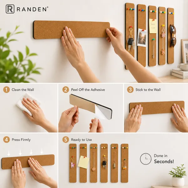 RANDEN_Self_Adhesive_Felt_Bulletin_Bar_Strip,_Multicolor_Board_Strips_with_35_Push_Pins,_Lightweight_Notice_Board_for_Notes,_Photos_and_Schedules_(BROWN)