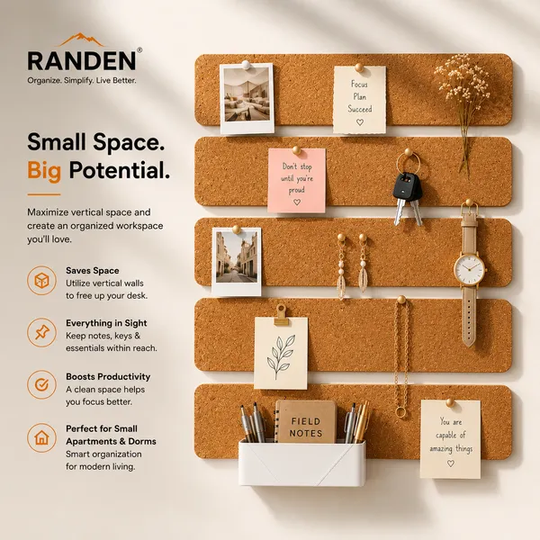 RANDEN_Self_Adhesive_Felt_Bulletin_Bar_Strip,_Multicolor_Board_Strips_with_35_Push_Pins,_Lightweight_Notice_Board_for_Notes,_Photos_and_Schedules_(BROWN)