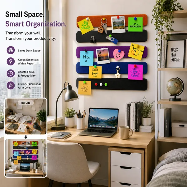 RANDEN_Self_Adhesive_Felt_Bulletin_Bar_Strip,_Multicolor_Board_Strips_with_35_Push_Pins,_Lightweight_Notice_Board_for_Notes,_Photos_and_Schedules_(COLOR)