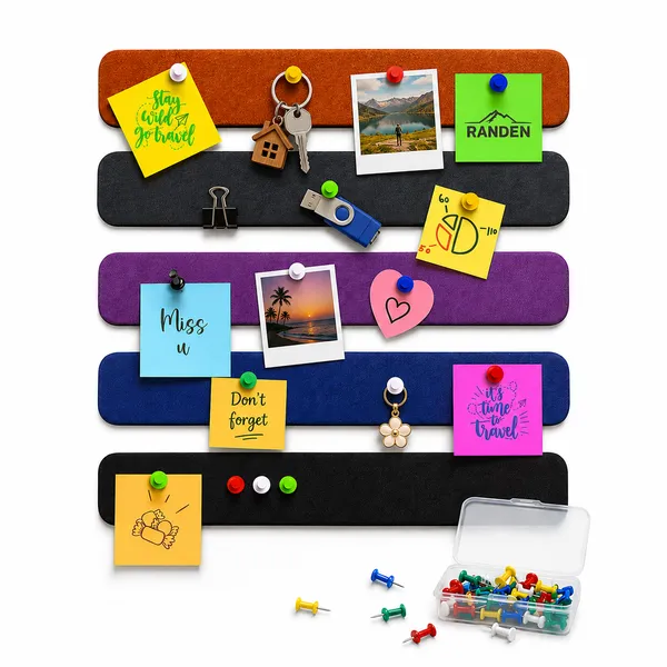 RANDEN_Self_Adhesive_Felt_Bulletin_Bar_Strip,_Multicolor_Board_Strips_with_35_Push_Pins,_Lightweight_Notice_Board_for_Notes,_Photos_and_Schedules_(COLOR)