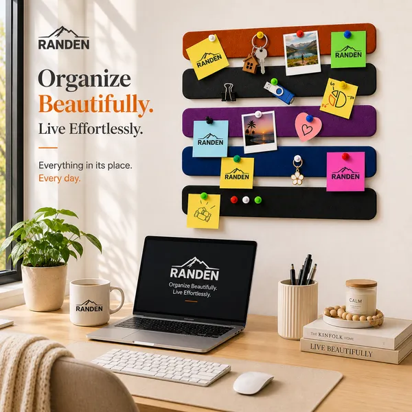 RANDEN_Self_Adhesive_Felt_Bulletin_Bar_Strip,_Multicolor_Board_Strips_with_35_Push_Pins,_Lightweight_Notice_Board_for_Notes,_Photos_and_Schedules_(COLOR)