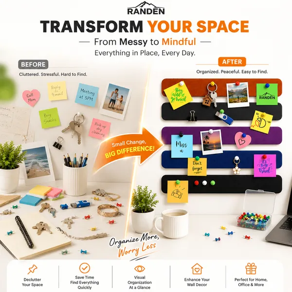 RANDEN_Self_Adhesive_Felt_Bulletin_Bar_Strip,_Multicolor_Board_Strips_with_35_Push_Pins,_Lightweight_Notice_Board_for_Notes,_Photos_and_Schedules_(COLOR)