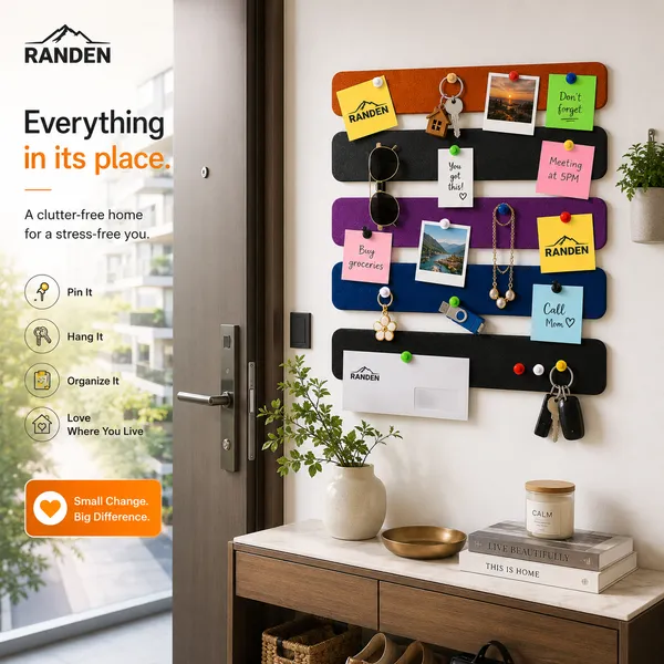 RANDEN_Self_Adhesive_Felt_Bulletin_Bar_Strip,_Multicolor_Board_Strips_with_35_Push_Pins,_Lightweight_Notice_Board_for_Notes,_Photos_and_Schedules_(COLOR)