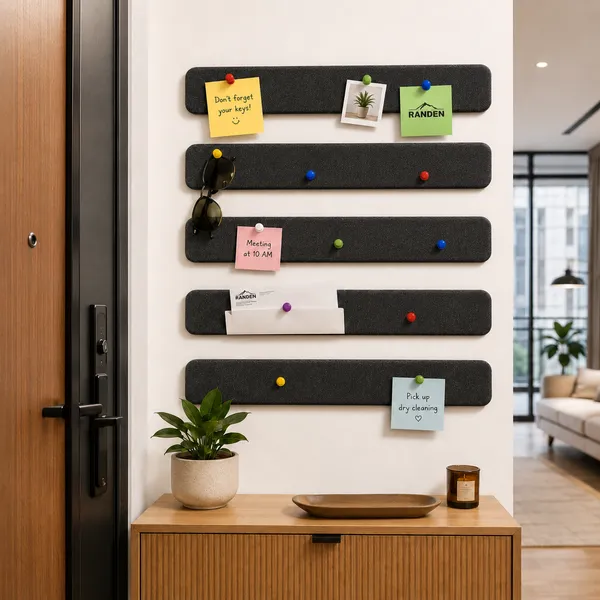 RANDEN_Self_Adhesive_Felt_Bulletin_Bar_Strip,_Multicolor_Board_Strips_with_35_Push_Pins,_Lightweight_Notice_Board_for_Notes,_Photos_and_Schedules_(GREY)