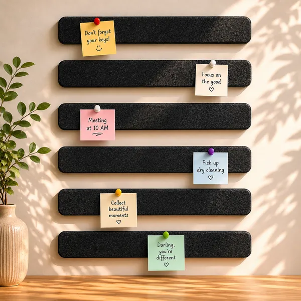 RANDEN_Self_Adhesive_Felt_Bulletin_Bar_Strip,_Multicolor_Board_Strips_with_35_Push_Pins,_Lightweight_Notice_Board_for_Notes,_Photos_and_Schedules_(GREY)