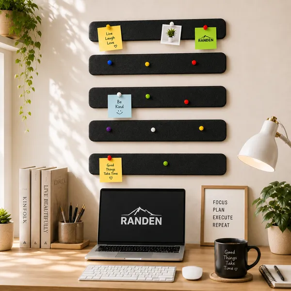 RANDEN_Self_Adhesive_Felt_Bulletin_Bar_Strip,_Multicolor_Board_Strips_with_35_Push_Pins,_Lightweight_Notice_Board_for_Notes,_Photos_and_Schedules_(GREY)