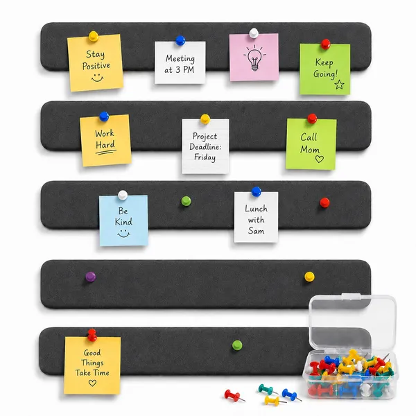 RANDEN_Self_Adhesive_Felt_Bulletin_Bar_Strip,_Multicolor_Board_Strips_with_35_Push_Pins,_Lightweight_Notice_Board_for_Notes,_Photos_and_Schedules_(GREY)