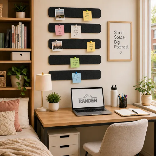 RANDEN_Self_Adhesive_Felt_Bulletin_Bar_Strip,_Multicolor_Board_Strips_with_35_Push_Pins,_Lightweight_Notice_Board_for_Notes,_Photos_and_Schedules_(GREY)