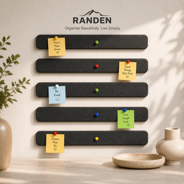 RANDEN_Self_Adhesive_Felt_Bulletin_Bar_Strip,_Multicolor_Board_Strips_with_35_Push_Pins,_Lightweight_Notice_Board_for_Notes,_Photos_and_Schedules_(GREY)
