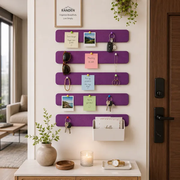 RANDEN_Self_Adhesive_Felt_Bulletin_Bar_Strip,_Multicolor_Board_Strips_with_35_Push_Pins,_Lightweight_Notice_Board_for_Notes,_Photos_and_Schedules_(PURPLE)