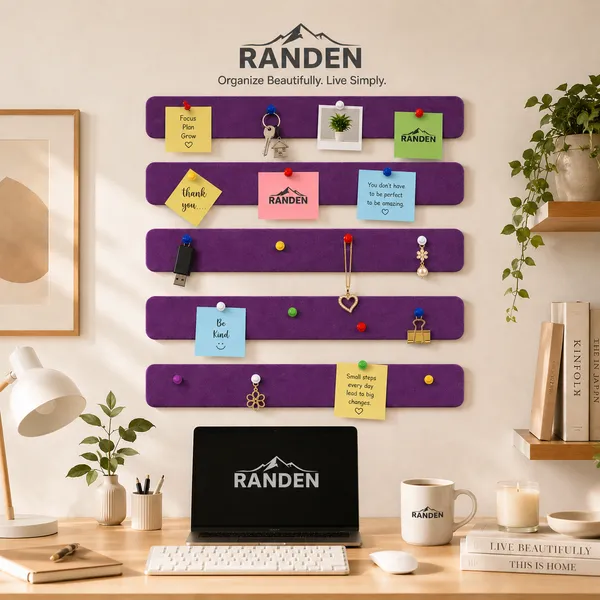 RANDEN_Self_Adhesive_Felt_Bulletin_Bar_Strip,_Multicolor_Board_Strips_with_35_Push_Pins,_Lightweight_Notice_Board_for_Notes,_Photos_and_Schedules_(PURPLE)