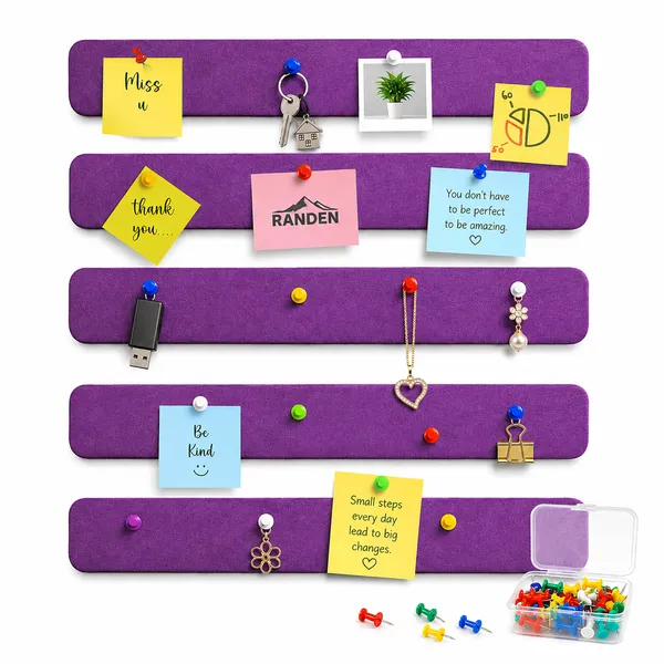 RANDEN_Self_Adhesive_Felt_Bulletin_Bar_Strip,_Multicolor_Board_Strips_with_35_Push_Pins,_Lightweight_Notice_Board_for_Notes,_Photos_and_Schedules_(PURPLE)