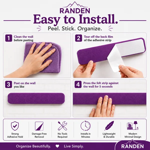 RANDEN_Self_Adhesive_Felt_Bulletin_Bar_Strip,_Multicolor_Board_Strips_with_35_Push_Pins,_Lightweight_Notice_Board_for_Notes,_Photos_and_Schedules_(PURPLE)