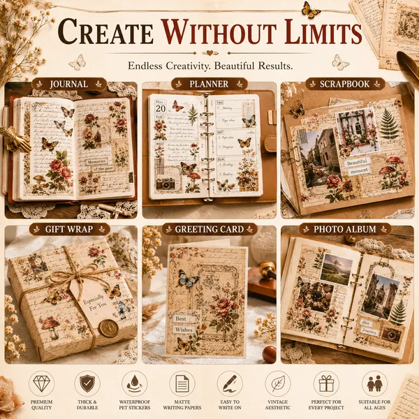 RANDEN_Vintage_Journal_Kit_500_PCS_-_Journaling_Supplies_Kit_with_200_Vintage_Journal_Stickers,_6_Washi_Sticker_Books,_Scrapbook_Paper,_Junk_Journal_Supplies,_Planner,_Collage_&_DIY_Craft_Kit