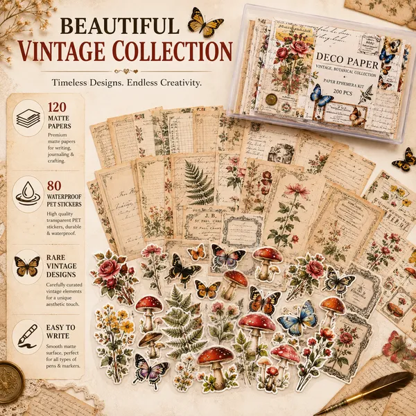 RANDEN_Vintage_Journal_Kit_500_PCS_-_Journaling_Supplies_Kit_with_200_Vintage_Journal_Stickers,_6_Washi_Sticker_Books,_Scrapbook_Paper,_Junk_Journal_Supplies,_Planner,_Collage_&_DIY_Craft_Kit