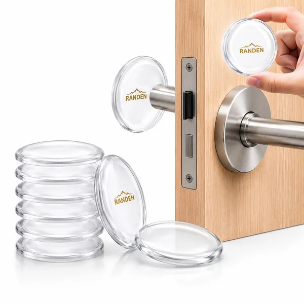 RANDEN_Washable_and_Reusable_Door_Knob_Wall_Protector_Transparent_Round_Silicone_Glossy_Door_Handle_Bumper_for_Doorknobs,_Door_Noise_Blocker,_Cabinets_Pack_of_6_Pcs_(4_CM,_Dome_Shape)