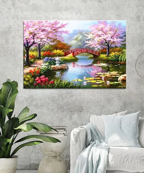 Multicolor_Diamond_Art_Kit,_5D_Diamond_Painting_Kit,Bridge_Peach_Tree_Spring_Pool_Lotus_Pond_5D_Diamond_Painting_Set,_Perfect_For_Relaxation_And_Home_Wall_Decor_30X40_Cm