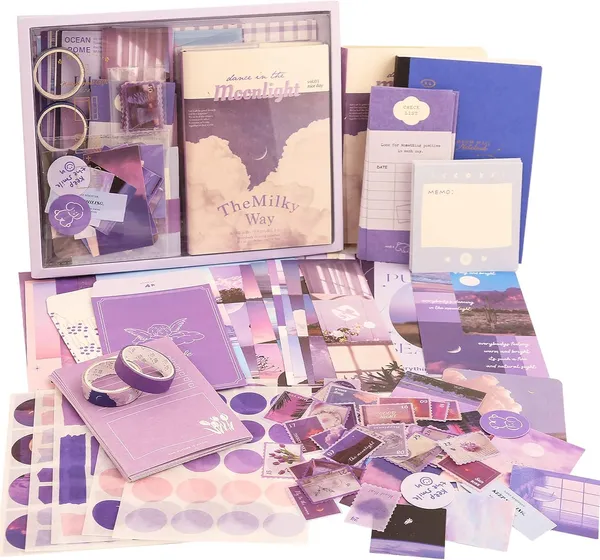 Moonlight_346Pcs_Journal_Supplies_Kit_Purple_Aesthetic_Scrapbook_Stickers,_Art_Journal_Pack,_Bullet_Planner_Diy_Decoration_Paper,_Vintage_Notebook_Craft_Kit_With_Washi_Tapes_And_Ephemera_(Moonlight)