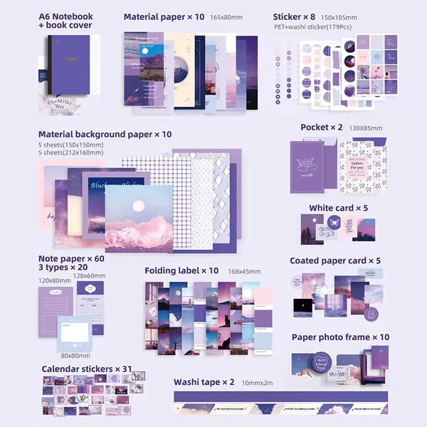 Moonlight_346Pcs_Journal_Supplies_Kit_Purple_Aesthetic_Scrapbook_Stickers,_Art_Journal_Pack,_Bullet_Planner_Diy_Decoration_Paper,_Vintage_Notebook_Craft_Kit_With_Washi_Tapes_And_Ephemera_(Moonlight)