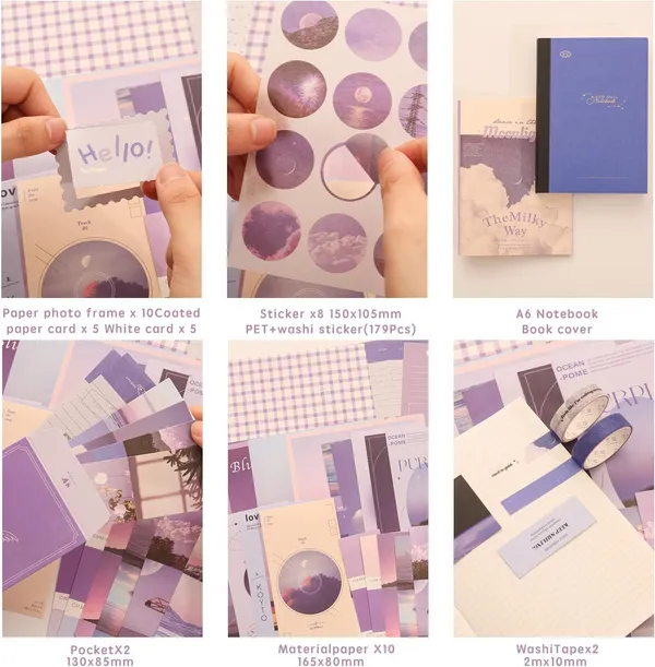 Moonlight_346Pcs_Journal_Supplies_Kit_Purple_Aesthetic_Scrapbook_Stickers,_Art_Journal_Pack,_Bullet_Planner_Diy_Decoration_Paper,_Vintage_Notebook_Craft_Kit_With_Washi_Tapes_And_Ephemera_(Moonlight)