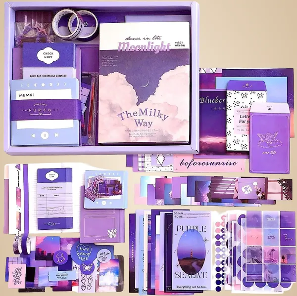 Moonlight_346Pcs_Journal_Supplies_Kit_Purple_Aesthetic_Scrapbook_Stickers,_Art_Journal_Pack,_Bullet_Planner_Diy_Decoration_Paper,_Vintage_Notebook_Craft_Kit_With_Washi_Tapes_And_Ephemera_(Moonlight)