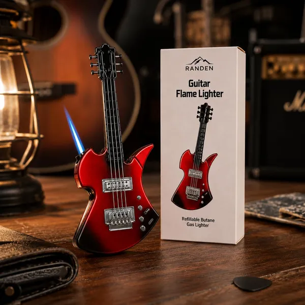 Randen_Guitar_Flame_Lighter,_Refillable_Butane_Torch,_Novelty_Gift_(Red)