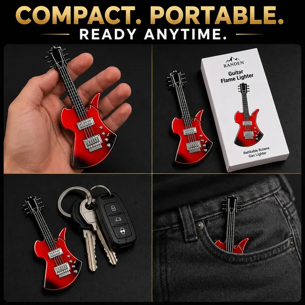 Randen_Guitar_Flame_Lighter,_Refillable_Butane_Torch,_Novelty_Gift_(Red)