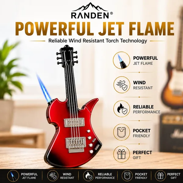 Randen_Guitar_Flame_Lighter,_Refillable_Butane_Torch,_Novelty_Gift_(Red)