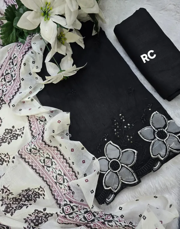 Black_&_White_Soft_Cotton_Unstitched_Dress_Material_Suit_For_Women