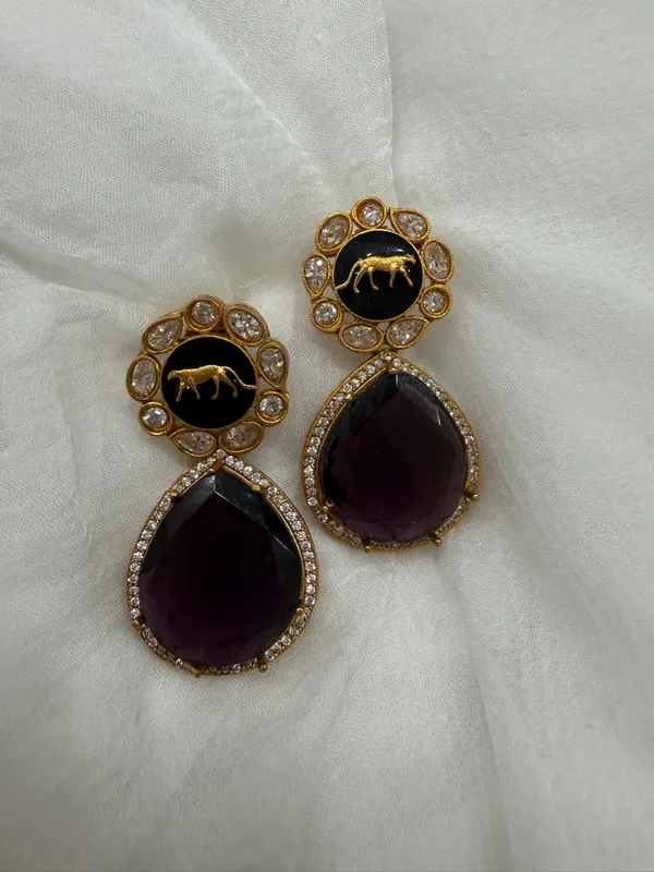 Wine_Premium_Handcrafted_Designer_Gold_Toned_Earrings_Set_For_Women