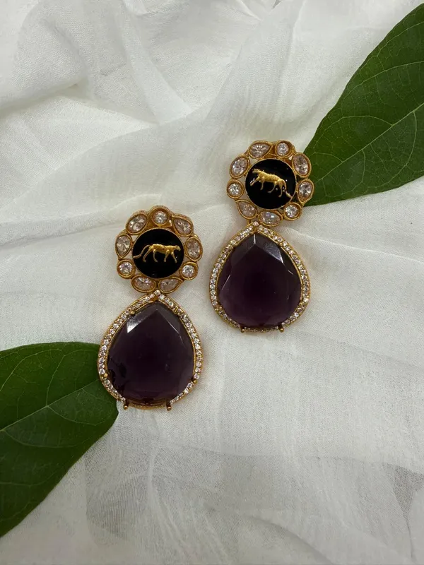 Wine_Premium_Handcrafted_Designer_Gold_Toned_Earrings_Set_For_Women