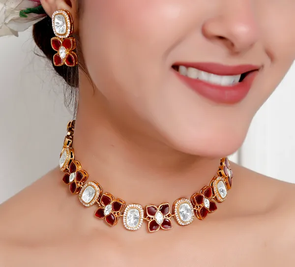 Maroon_Premium_Handcrafted_Designer_Golden_Necklace_With_Matching_Earrings_Set_For_Women