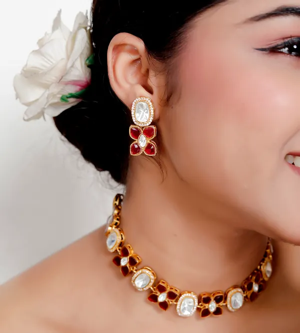 Maroon_Premium_Handcrafted_Designer_Golden_Necklace_With_Matching_Earrings_Set_For_Women