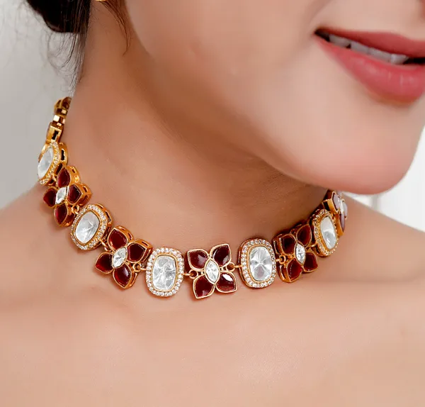 Maroon_Premium_Handcrafted_Designer_Golden_Necklace_With_Matching_Earrings_Set_For_Women