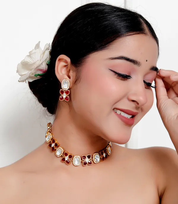 Maroon_Premium_Handcrafted_Designer_Golden_Necklace_With_Matching_Earrings_Set_For_Women