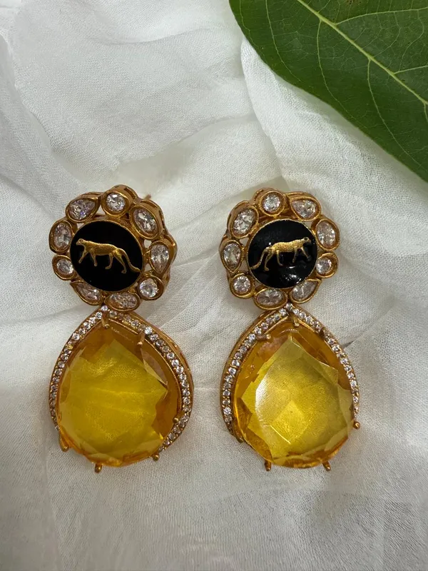 Yellow_Premium_Handcrafted_Designer_Gold-Toned_Earrings_Set_For_Women