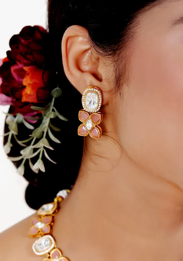 Peach_Premium_Handcrafted_Designer_Golden_Necklace_With_Matching_Earrings_Set_For_Women