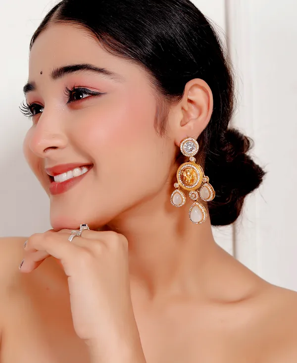 White_Premium_Handcrafted_Designer_Gold-Toned_Earrings_Set_For_Women