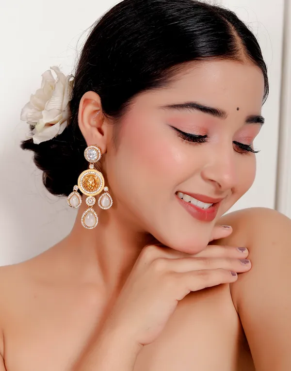 White_Premium_Handcrafted_Designer_Gold-Toned_Earrings_Set_For_Women