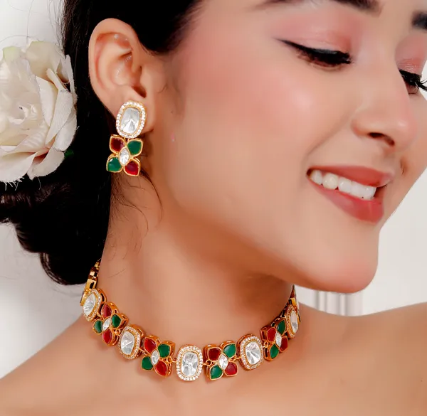 Multicolor_Premium_Handcrafted_Designer_Golden_Necklace_With_Matching_Earrings_Set_For_Women